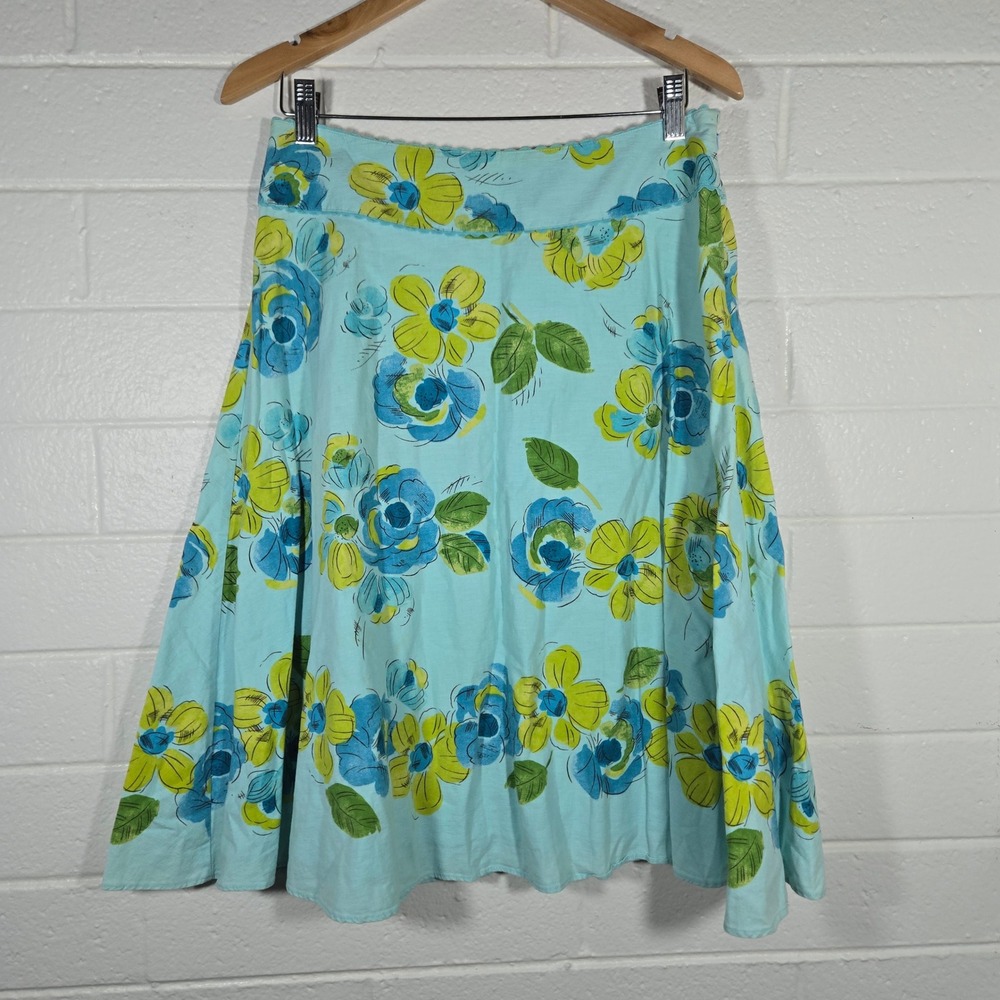 Vtg‎ Y2K Liz Claiborne Floral Midi Skirt 6 Linen Blend A-Line Summer Boho Twee